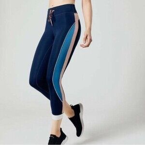 The Upside Color Blocked High Rise Midi Pant Leggings in Navy/Blue/Pink, Size XS